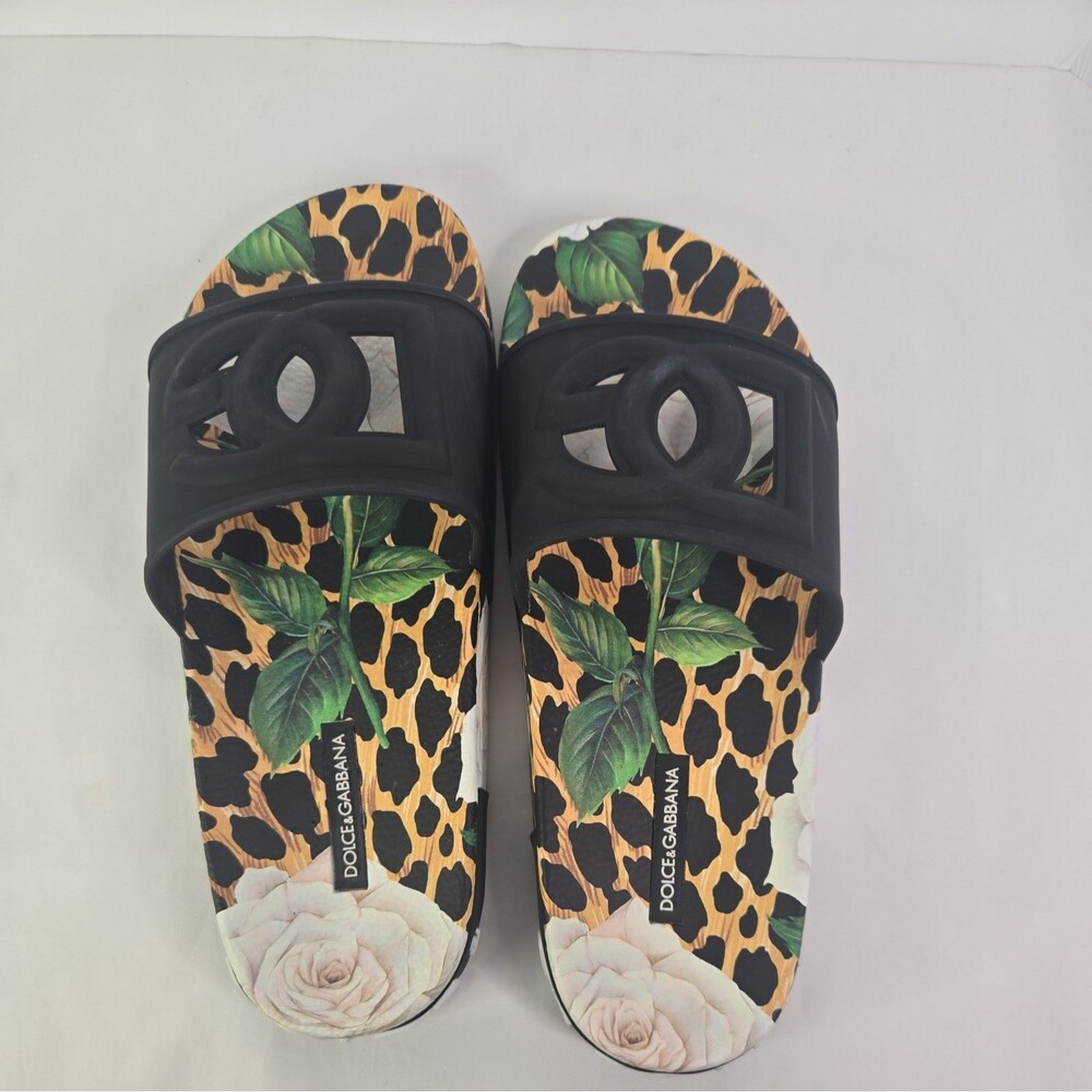 Dolce & Gabbana Portofino Leopard Floral DG Logo Beach Pool Slides Sandals 39 - Picture 3 of 10